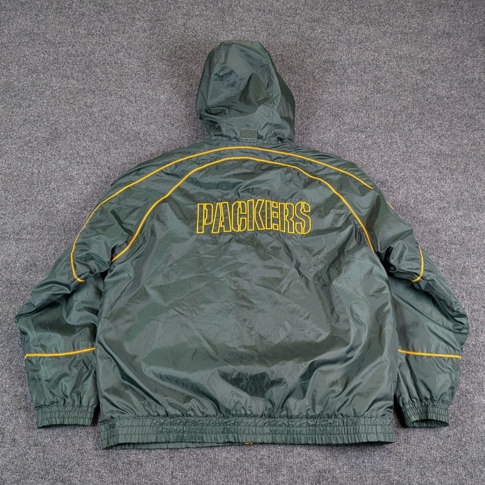 NFL Green Bay Packers Windbreaker Jacket Green Full Zip Hooded Fleece Lined L/XL - Picture 2 of 12